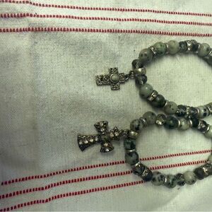 Silver Beaded Cross Bracelet Set